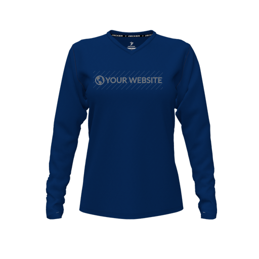 [CUS-DFW-TEES-CMF-VNK-LSL-NVY-FYXS-LOGO3] Comfort T-Shirt (Female Youth XS, Navy, V Neck, Logo 3, Long Sleeve)