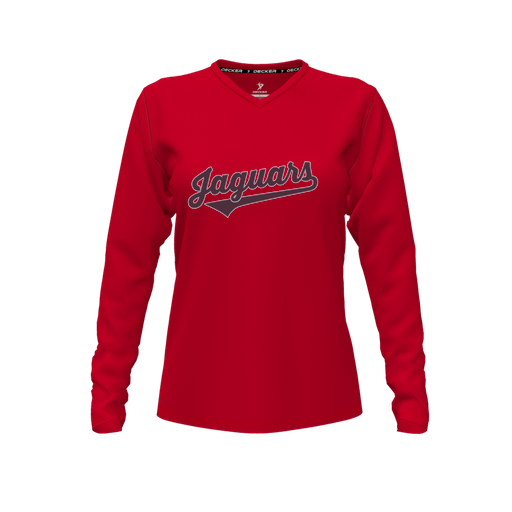 [CUS-DFW-TEES-CMF-VNK-LSL-RED-FYXS-LOGO2] Comfort T-Shirt (Female Youth XS, Red, V Neck, Logo 2, Long Sleeve)