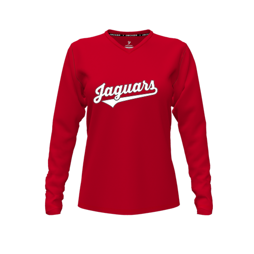 [CUS-DFW-TEES-PER-VNK-LSL-RED-FYXS-LOGO1] Decker Performance T-Shirt (Female Youth XS, Red, V Neck, Logo 1, Long Sleeve)