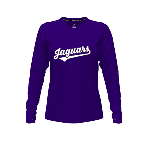 [CUS-DFW-TEES-PER-VNK-LSL-PUR-FYXS-LOGO1] Performance T-Shirt (Female Youth XS, Purple, V Neck, Logo 1, Long Sleeve)