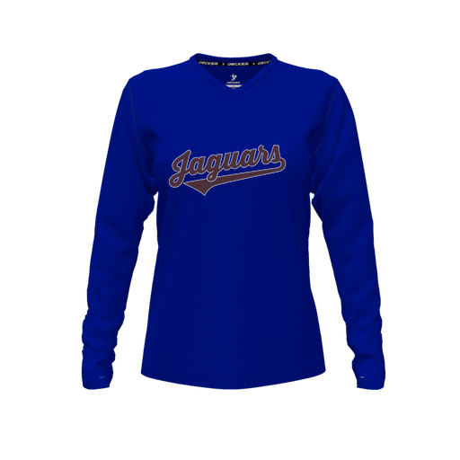 [CUS-DFW-TEES-CMF-VNK-LSL-RYL-FYXS-LOGO2] Decker Comfort T-Shirt (Female Youth XS, Royal, V Neck, Logo 2, Long Sleeve)