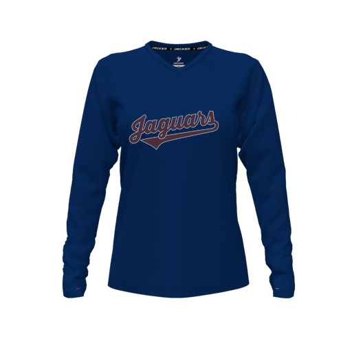 [CUS-DFW-TEES-PER-VNK-LSL-NVY-FYXS-LOGO2] Decker Performance T-Shirt (Female Youth XS, Navy, V Neck, Logo 2, Long Sleeve)