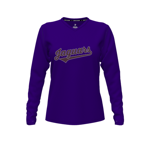 [CUS-DFW-TEES-PER-VNK-LSL-PUR-FYXS-LOGO2] Decker Performance T-Shirt (Female Youth XS, Purple, V Neck, Logo 2, Long Sleeve)